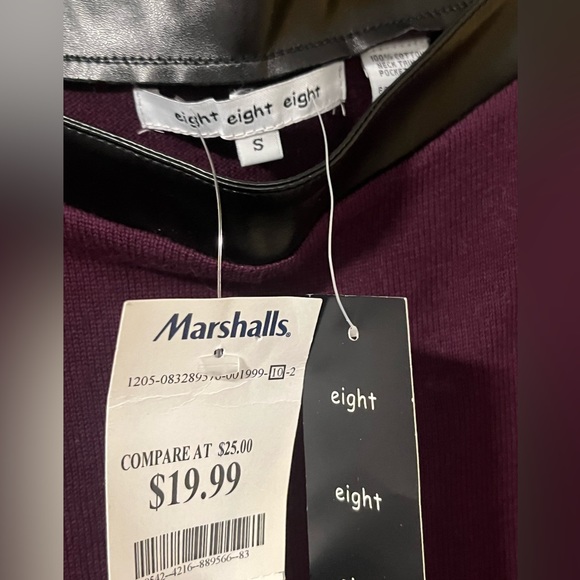 Eight Right Eight Women’s Purple Sweater Dress Tunic Small Pleather Pockets NEW - Picture 3 of 4